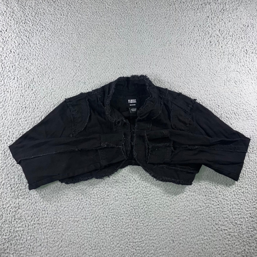 Cropped Shrug Jacket L Black Distressed Raw Hem Bolero Gothic Cyberpunk Grunge